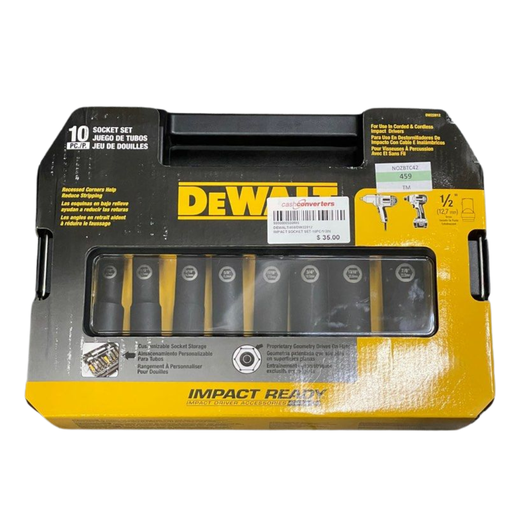 DEWALT Impact Socket Set, SAE, 1/2-Inch, 10-Piece (DW22812)