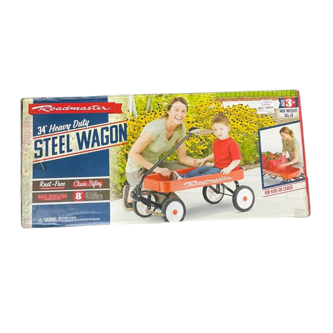 Roadmaster R6221T Kids and Toddler Classic 34-Inch Steel Pull Wagon, 8-inch Wheels, Red/Black