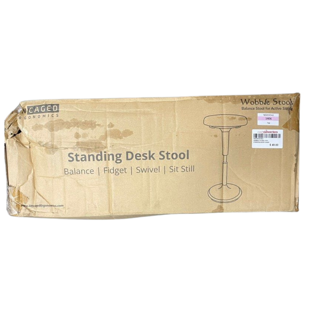 WOBBLE STOOL Standing Desk Chair ergonomic tall adjustable height sit stand-up office balance drafting bar swiveling leaning perch perching high swivels 360 computer active sitting black saddle seat