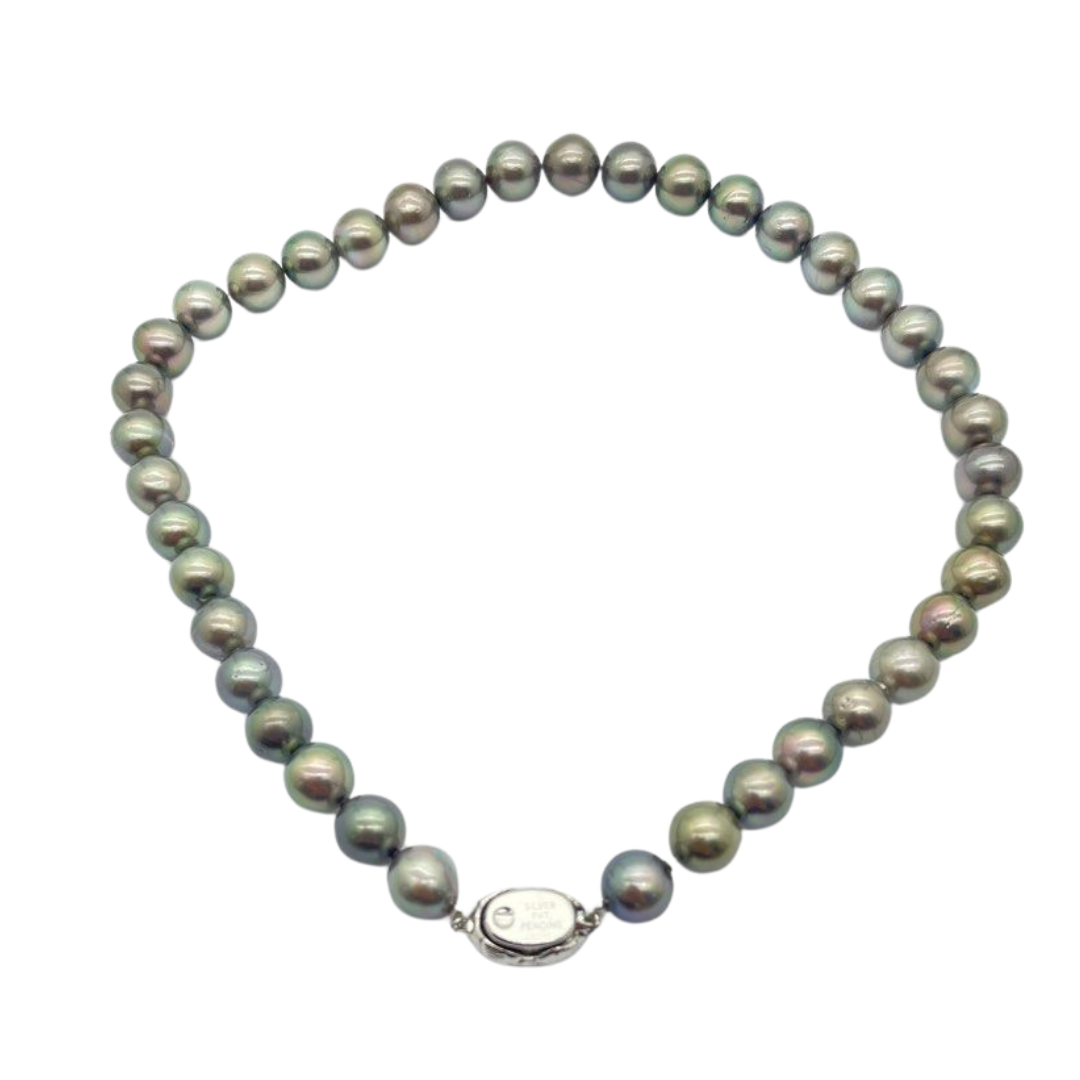 Natural Black South Sea Pearl Necklace, Silver Clasp with Cert