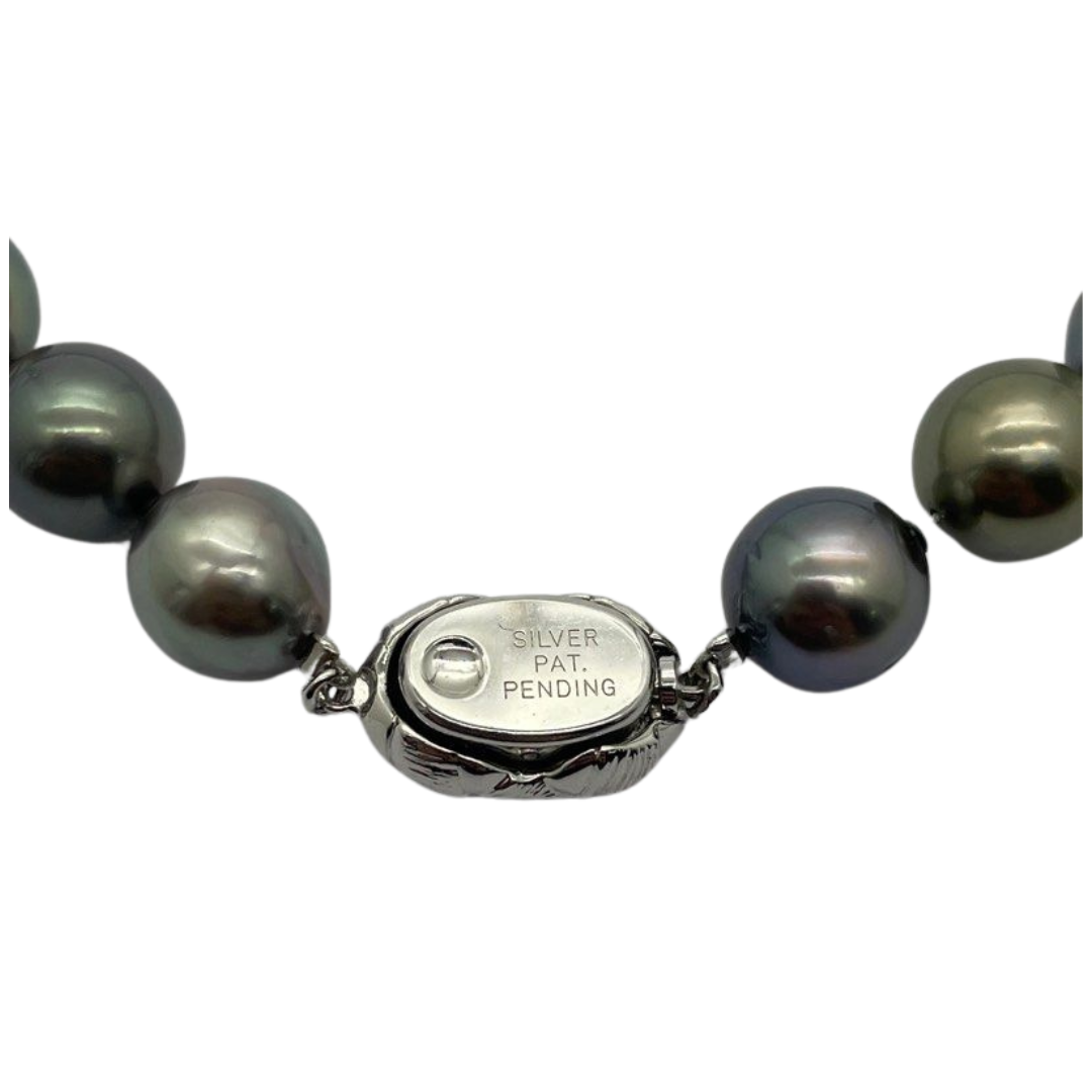 Natural Black South Sea Pearl Necklace, Silver Clasp with Cert