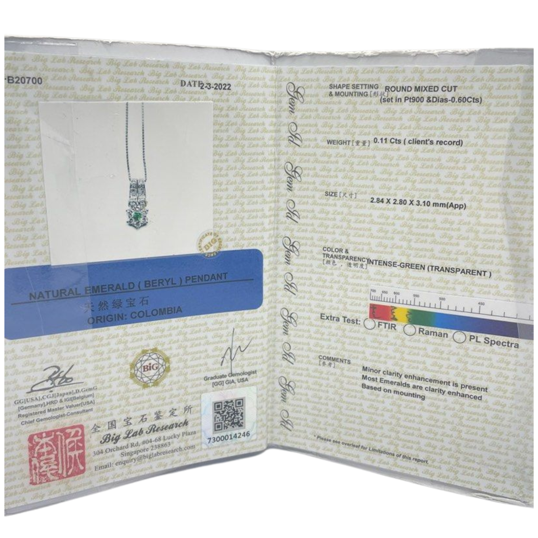 PT900/850 Emerald & Diamond Necklace with Cert