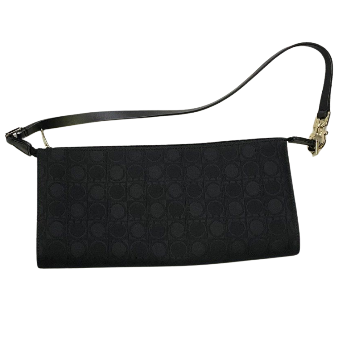 Salvatore Ferragamo Black Logo Embossed Shoulder Bag