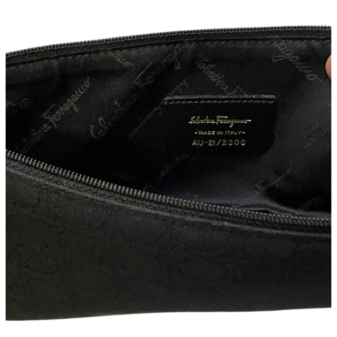Salvatore Ferragamo Black Logo Embossed Shoulder Bag