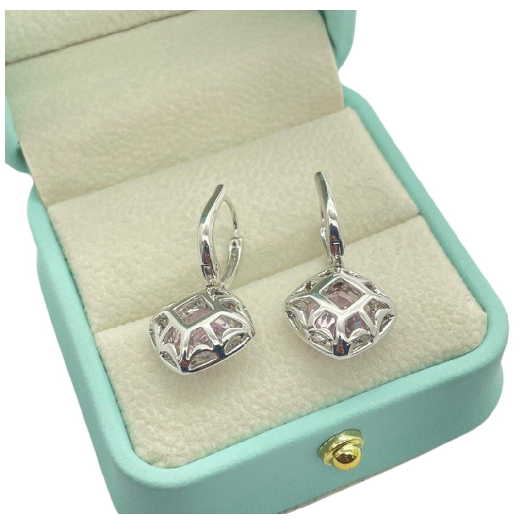 18K White Gold Kunzite & Diamond Earring
