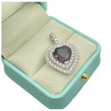 Natural Garnet & Diamond Pendant set in 750 White Gold