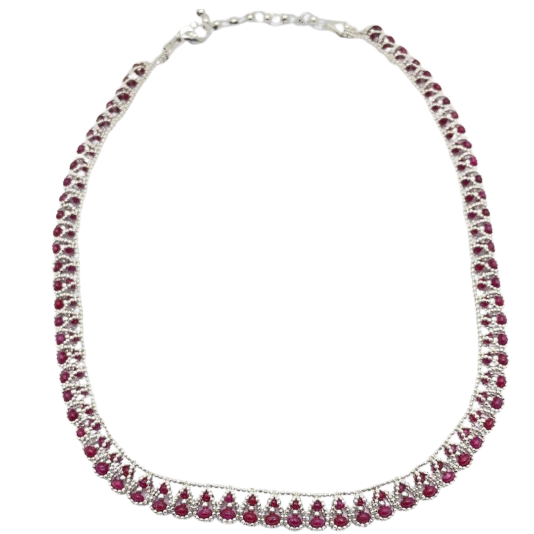 18K White Gold Natural Ruby Necklace