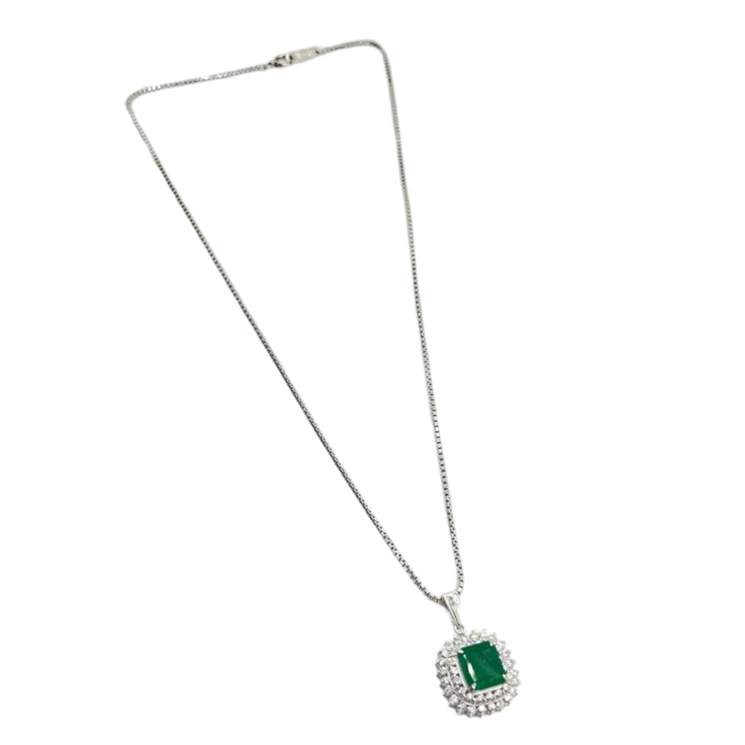 PT900 Natural Emerald & Diamond Necklace