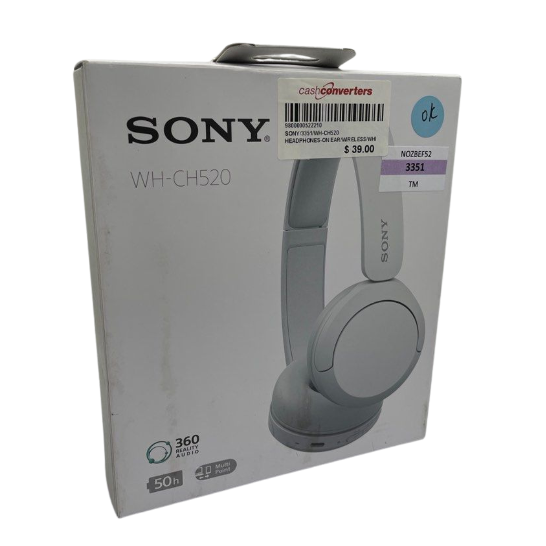 Sony WH-CH520 Wireless Bluetooth Headphones - up to 50 Hours Battery Life with Quick Charge, On-ear style - White