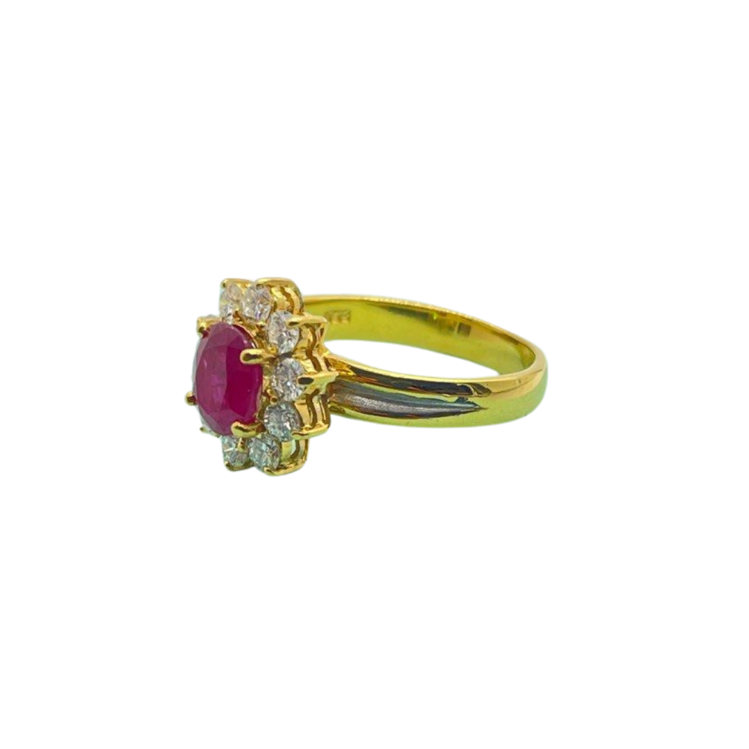 20K Yellow Gold Natural Ruby & Diamond Ring