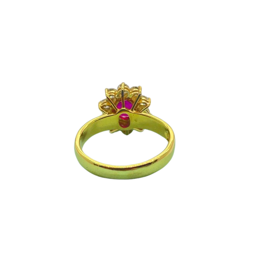 20K Yellow Gold Natural Ruby & Diamond Ring