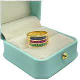 750 Yellow Gold Natural Ruby, Sapphire, Emerald, Diamond Ring