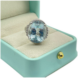PT900 Natural Aquamarine & Diamond Ladies Ring