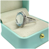 PT900 Natural Aquamarine & Diamond Ladies Ring