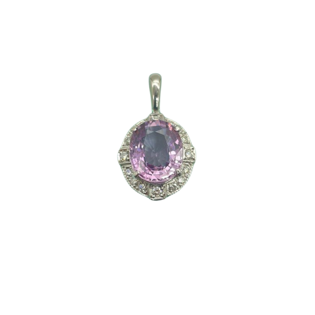PT900 Un-heated Sapphire & Diamond Pendant