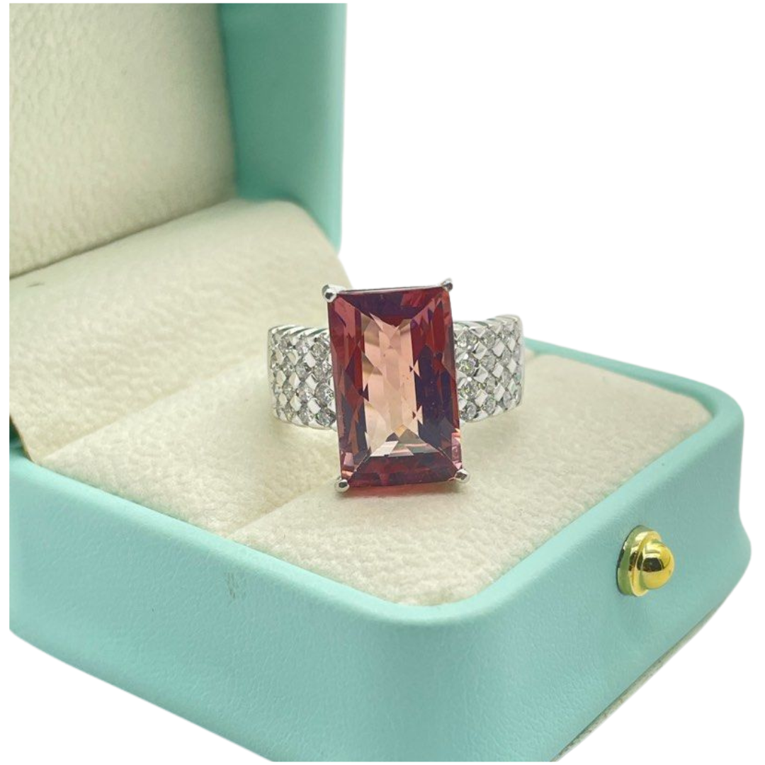 PT900 Pink Tourmaline & Diamond Ladies Ring