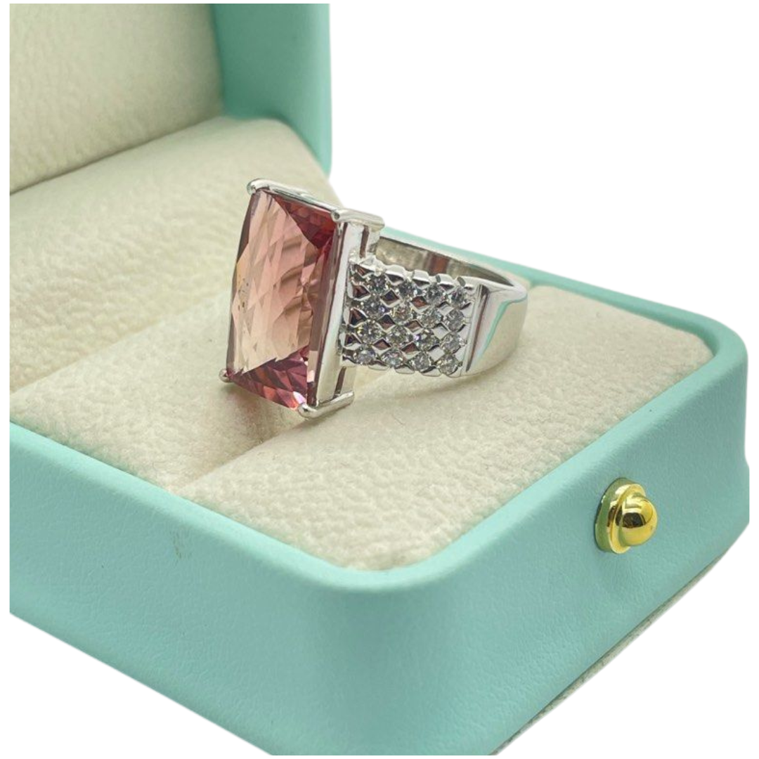 PT900 Pink Tourmaline & Diamond Ladies Ring
