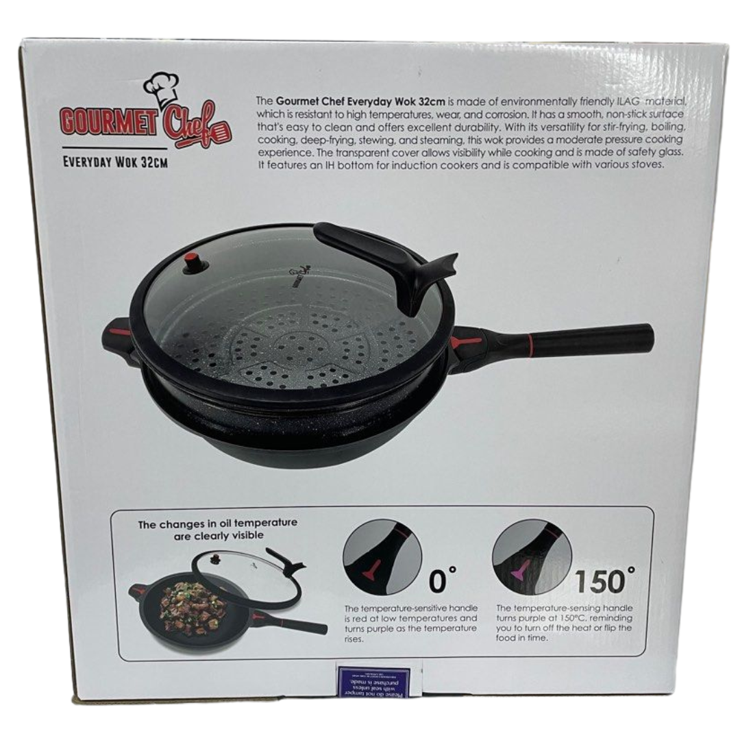 Gourmet Chef Everyday Wok 32Cm | Free Steamer Rack
