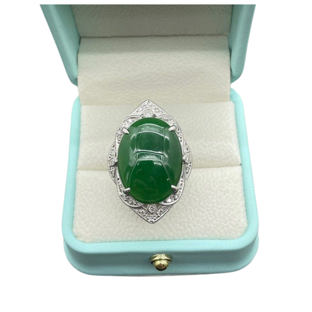PT900 Natural Jadeite & Diamond Ring