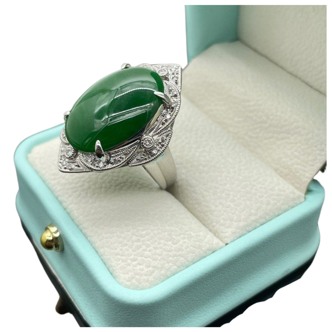 PT900 Natural Jadeite & Diamond Ring