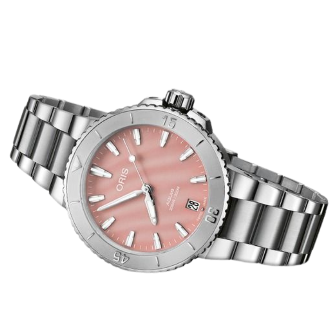 Oris Aquis Date 36.5mm Unisex Automatic Pink Dial Watch 01 733 7770 4158