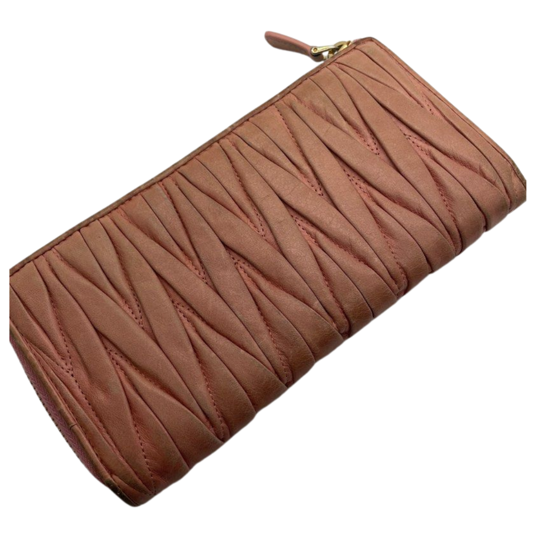 Miu Miu Pink Matelasse Leather Zip Wallet