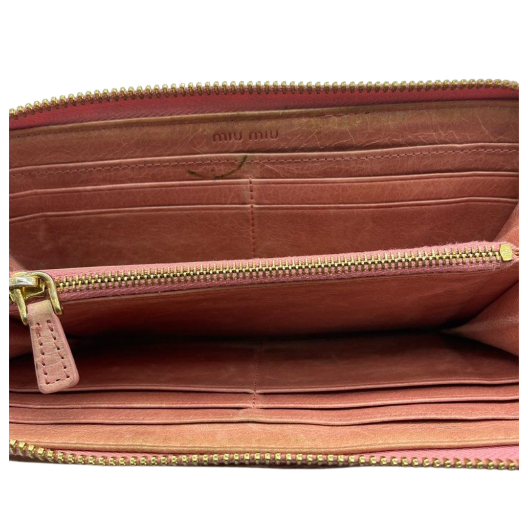 Miu Miu Pink Matelasse Leather Zip Wallet