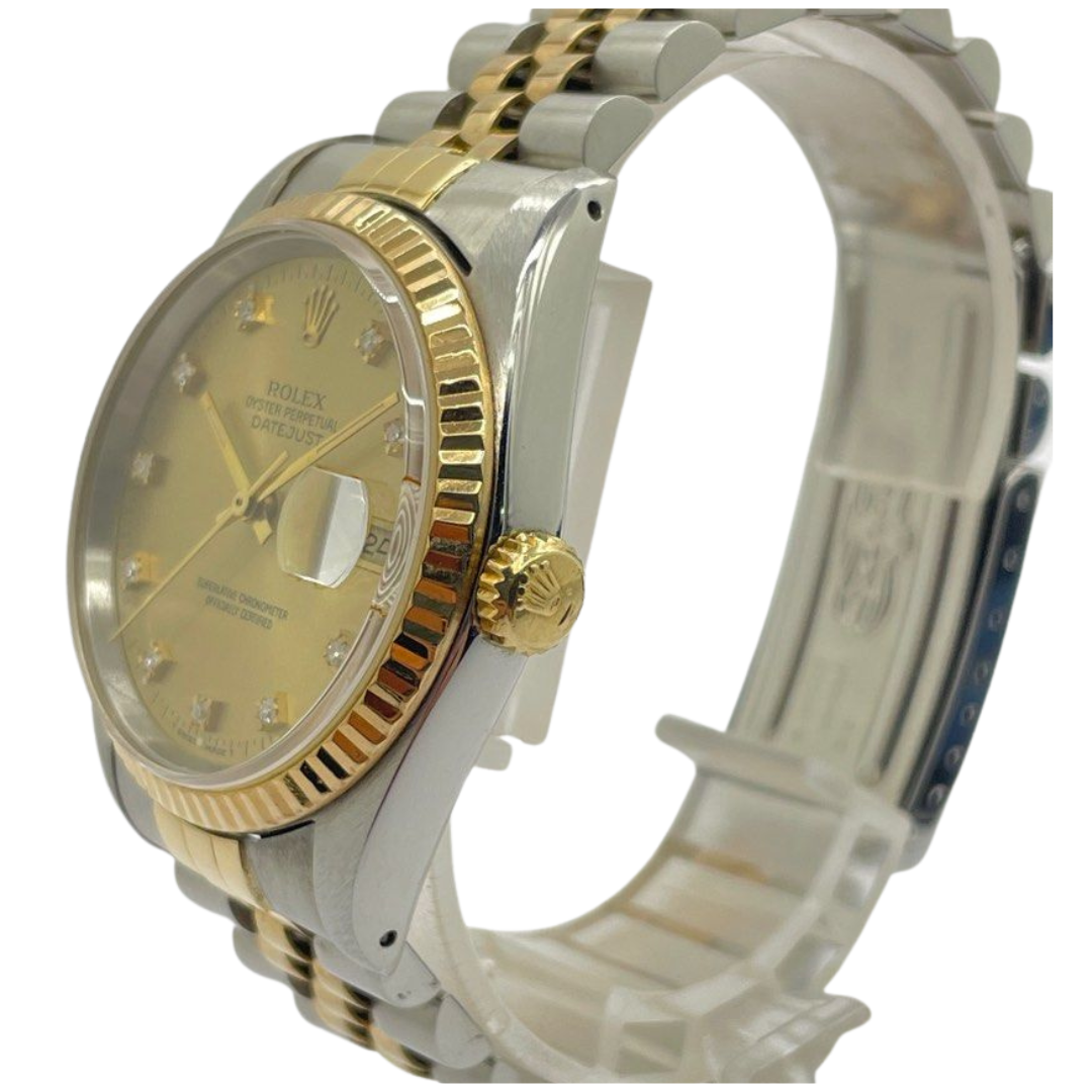 Rolex Datejust 16233 36mm Half Gold Diamond Gold Dial Automatic Watch