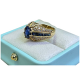 18K Yellow Gold Natural Blue Sapphire (Royal Blue) & Diamond Ring