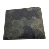 Coach Signature Green Camo Print Bi-fold Wallet