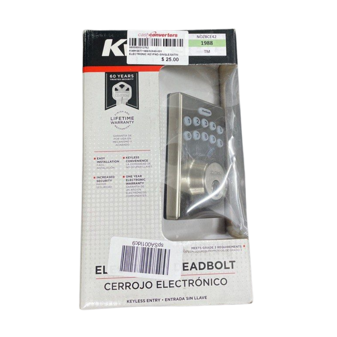 Kwikset 92640-001 Contemporary Electronic Keypad Single Cylinder Deadbolt with 1-Touch Motorized Locking, Satin Nickel