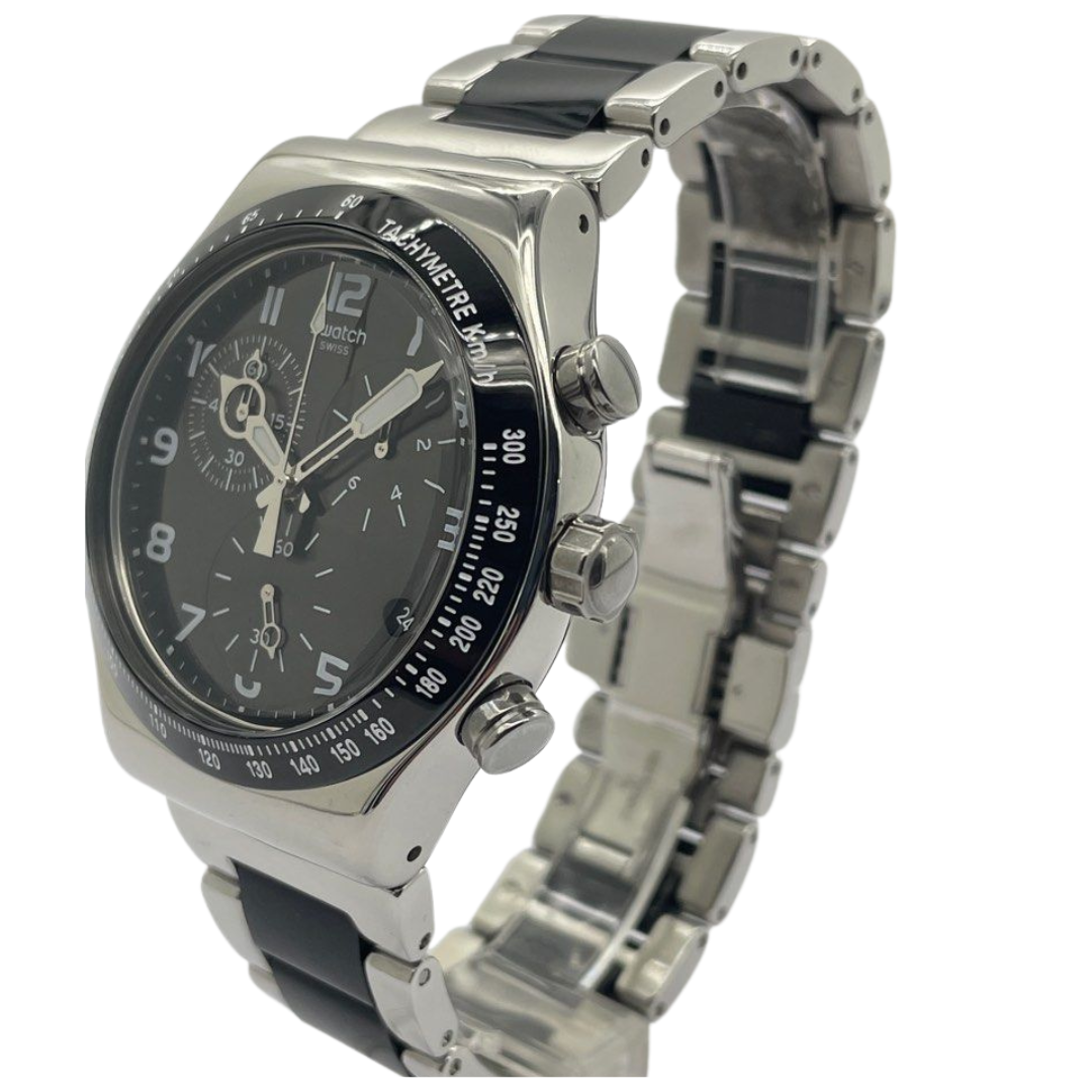 Swatch Irony 43mm Quartz Chronograph Black Dial Watch YVS441G