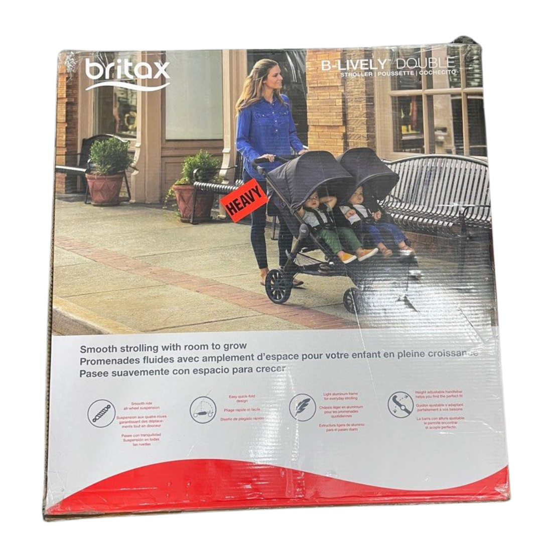 Britax B-Lively Double Stroller, Raven - Quick Self Standing Fold, Adjustable Handlebar, All Wheel Suspension