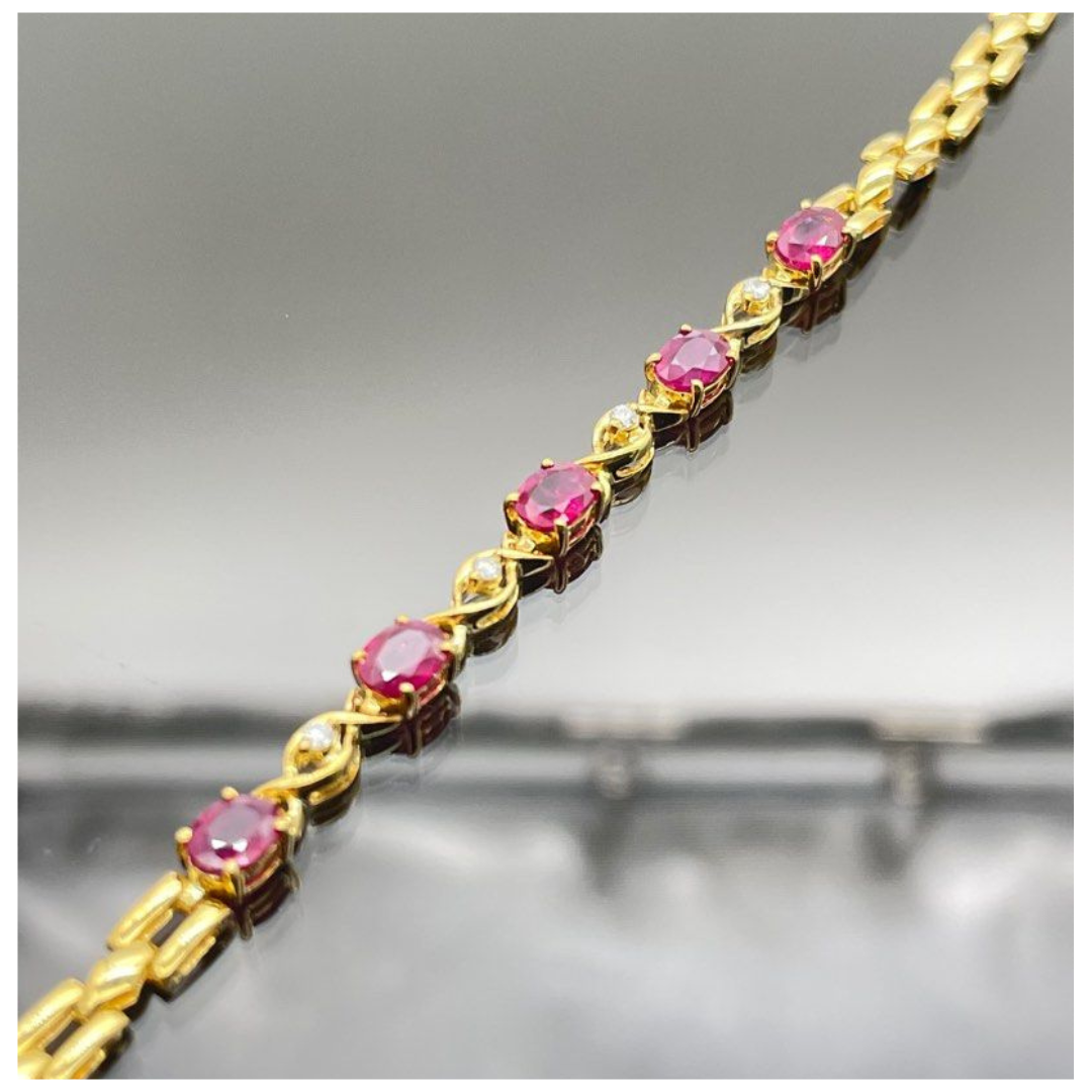 18K Yellow Gold Natural Ruby & Diamond Bracelet