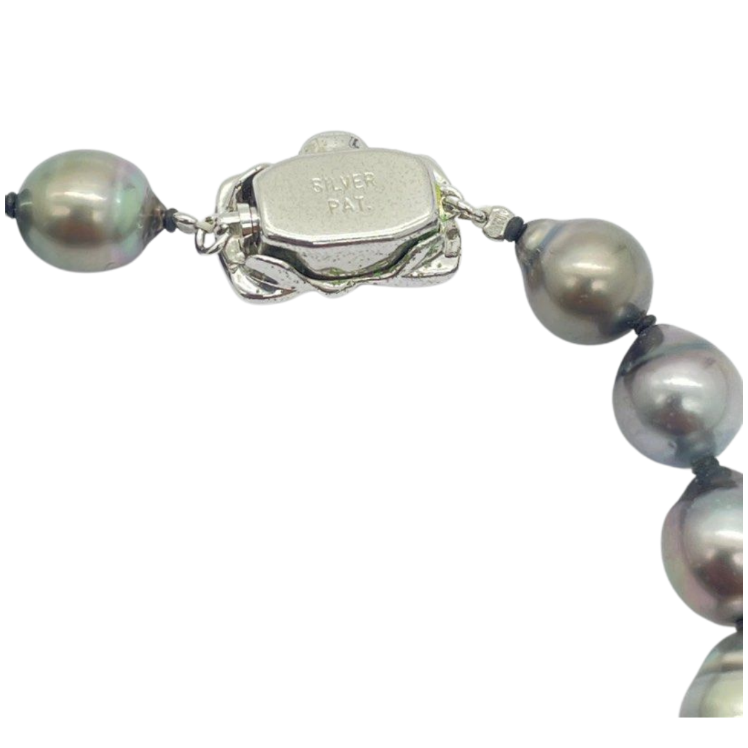 Black Baroque Pearls Necklace, Silver Clasp