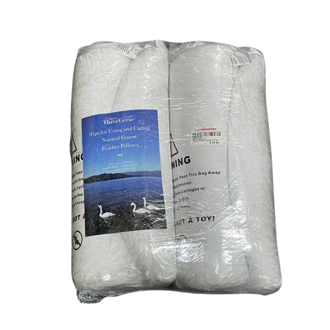 2 Pack White Goose Feather Bed Pillow - 600 Thread Count Egyptian Cotton, Medium Firm,Soft Support King Size,White Solid