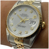 Rolex Datejust 16233 36mm Half Gold Diamond White Dial Automatic Watch
