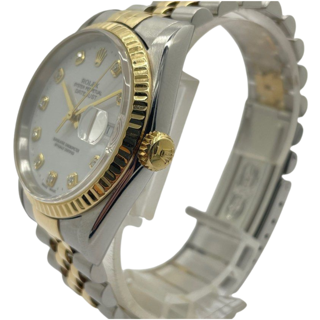 Rolex Datejust 16233 36mm Half Gold Diamond White Dial Automatic Watch