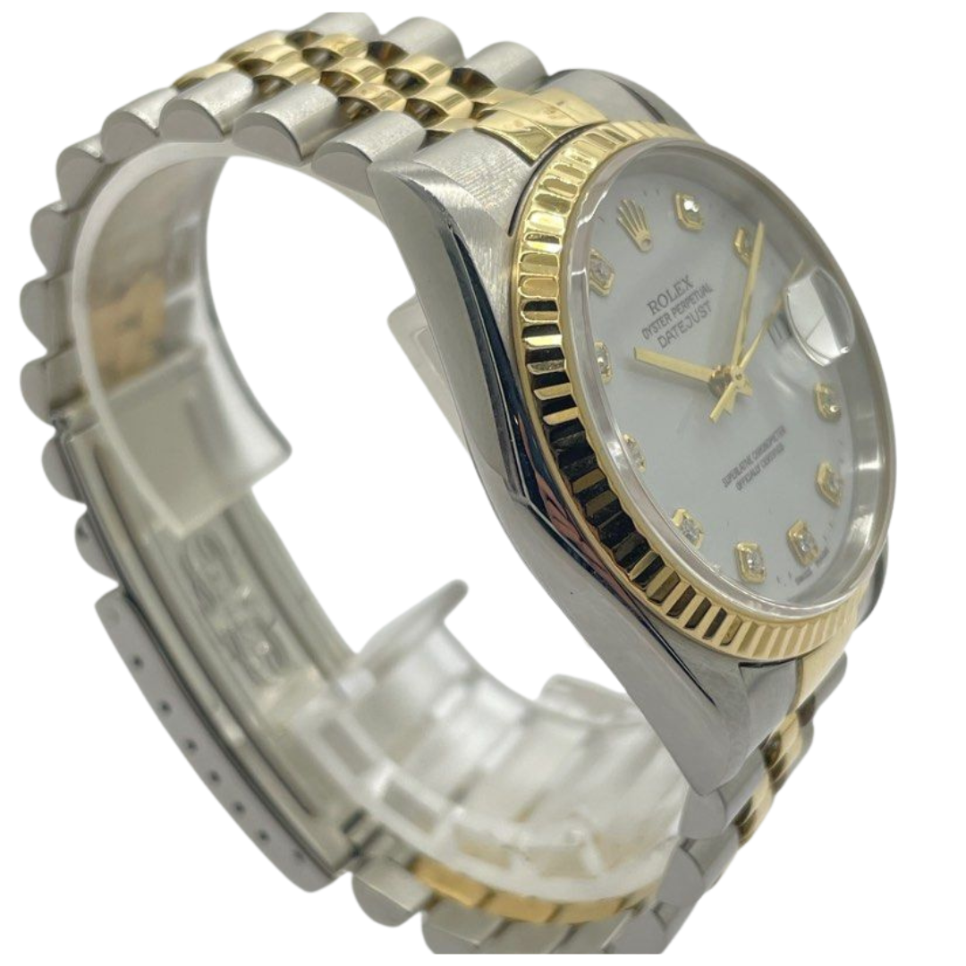 Rolex Datejust 16233 36mm Half Gold Diamond White Dial Automatic Watch