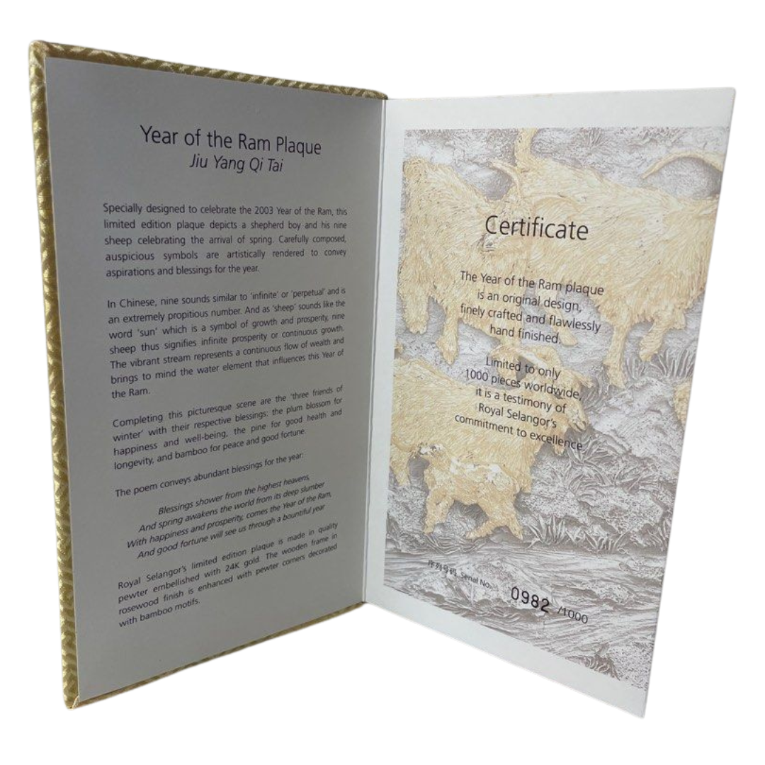 Royal Selangor “Year Of The Ram Plaque” Limited Edition 0982/1000