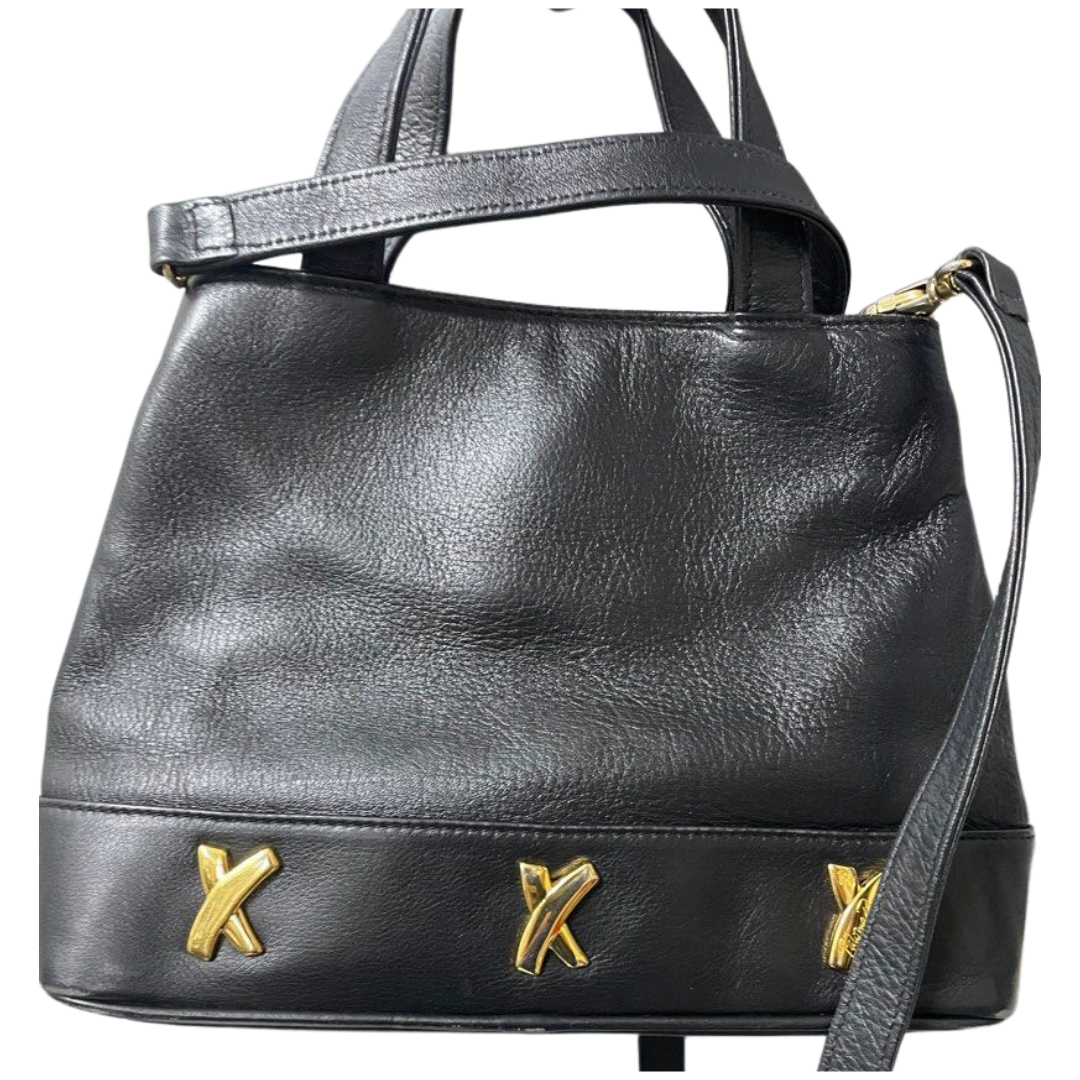 Paloma Picasso Shoulder Black Leather Bag w/Sling