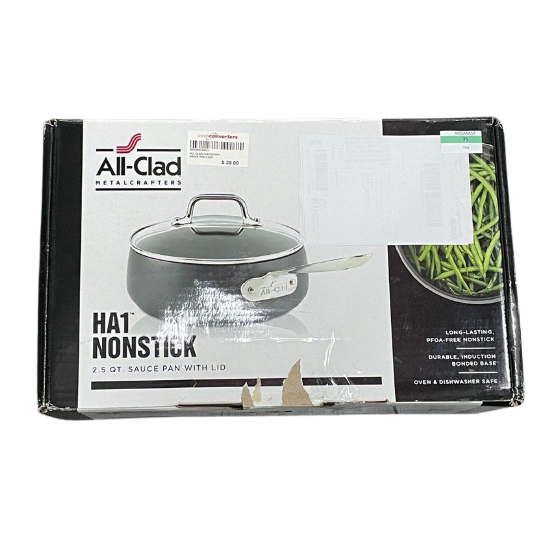 All-Clad E7852664 HA1 Hard Anodized Nonstick Dishwasher Safe PFOA Free Sauce Pan Cookware, Black, 2.5 Quart