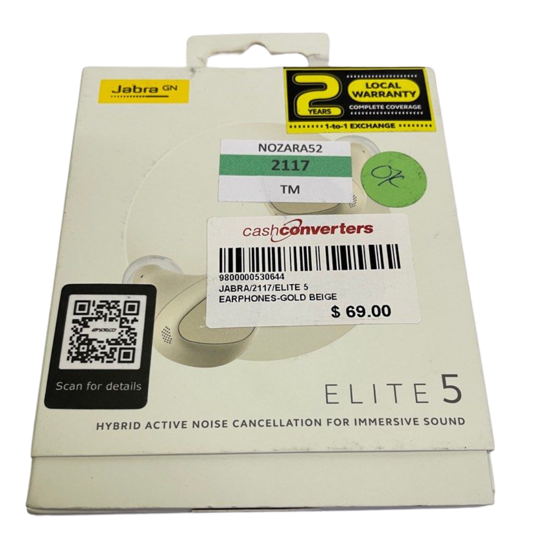 Jabra Elite 5 In-Ear Headphones with Hybird Active Noise Cancellation, Up to 7 Hours Battery Life with Wireless Charging Case, Bluetooth Multipoint Connection - Gold Beige