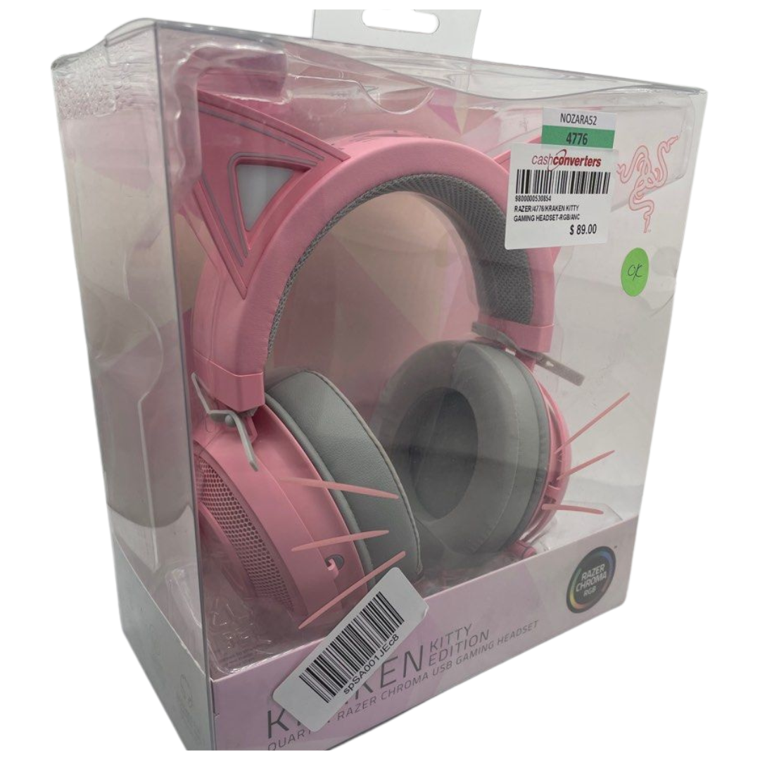 Razer Kraken Kitty RGB USB Gaming Headset: THX 7.1 Spatial Surround Sound - Chroma RGB Lighting - Retractable Active Noise Cancelling Mic - Lightweight Aluminum Frame - For PC - Quartz Pink