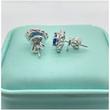 14K White Gold Blue Sapphire (Royal Blue) & Diamond Earring w/Cert