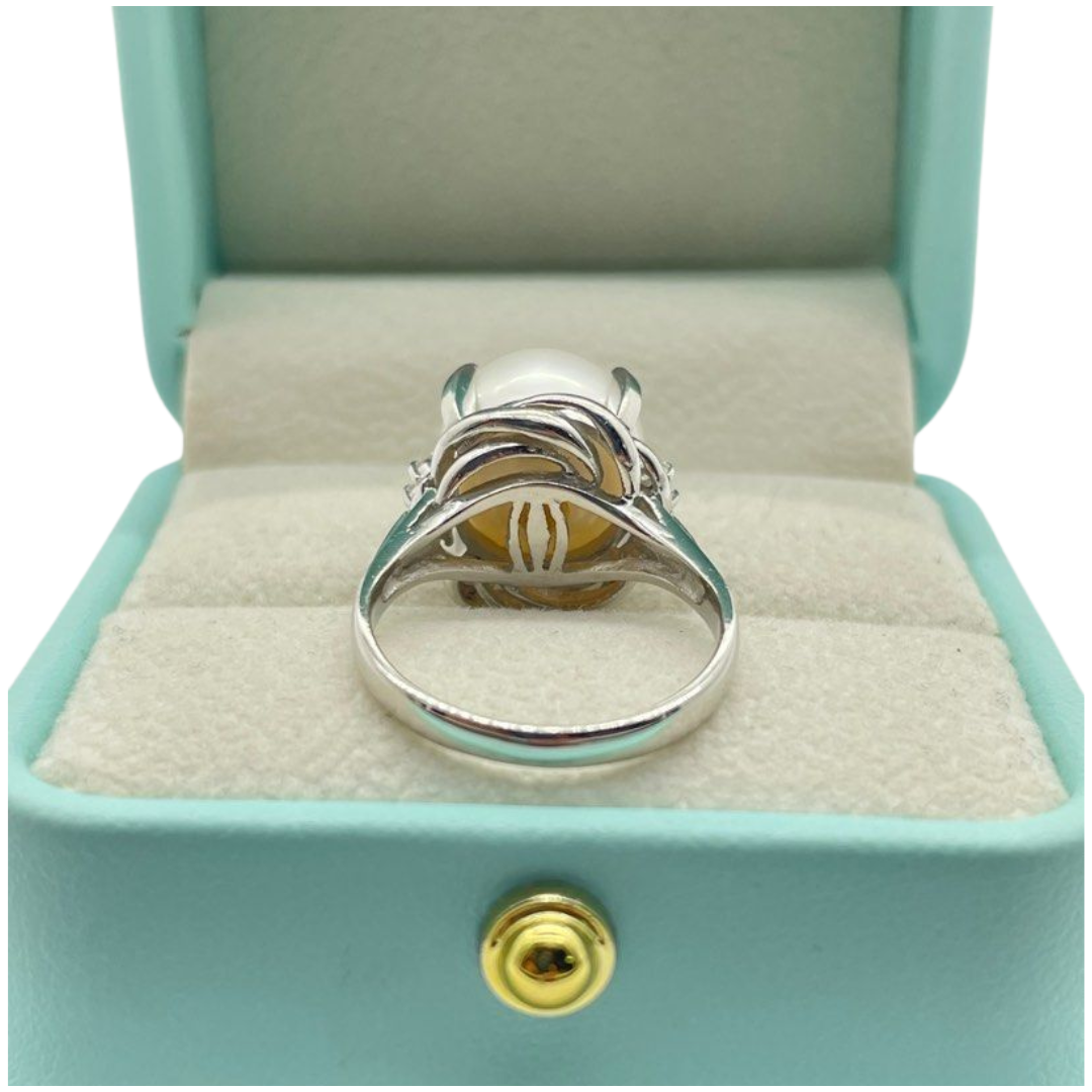 PT900 Natural South Sea Pearl & Diamond Ladies Ring w/Cert