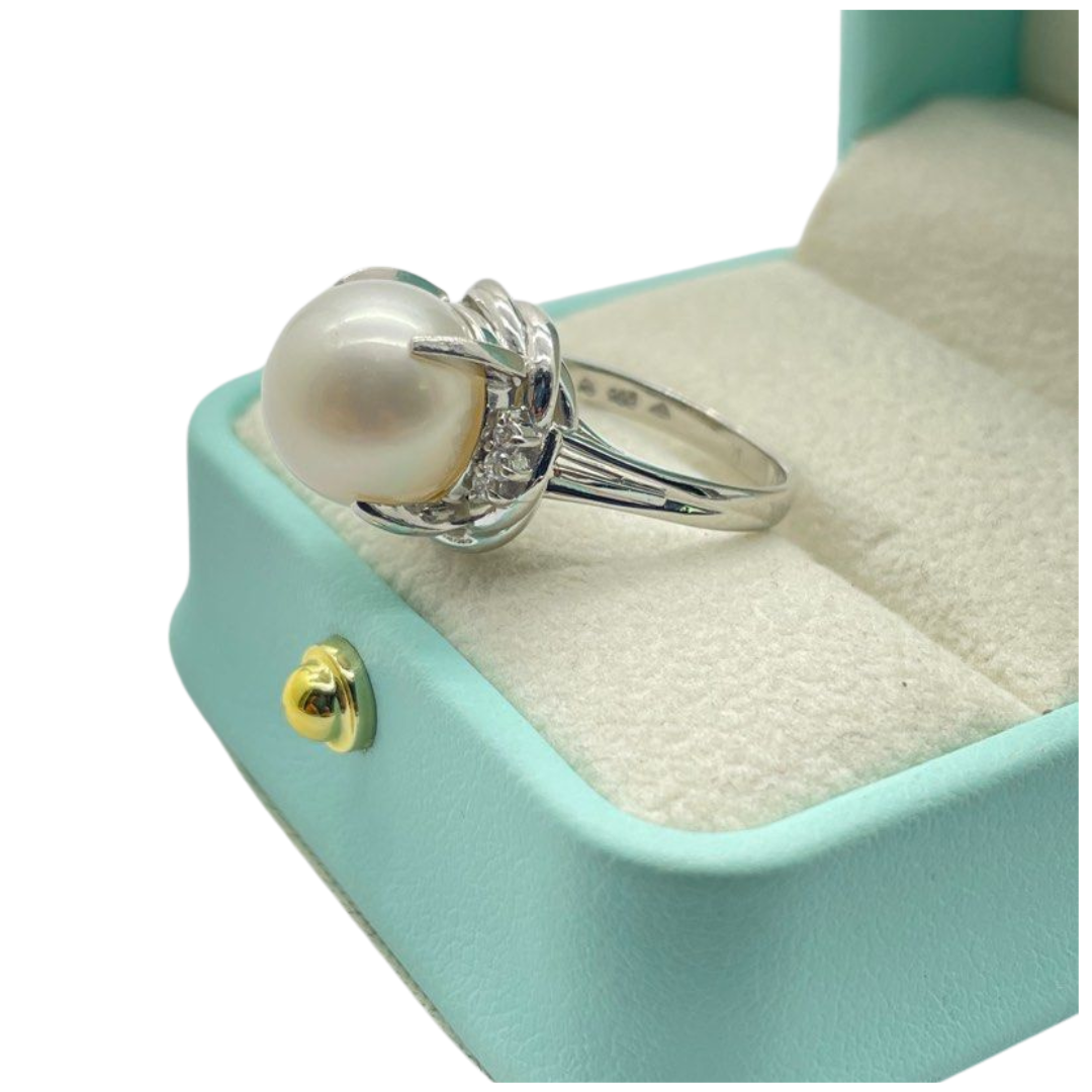 PT900 Natural South Sea Pearl & Diamond Ladies Ring w/Cert
