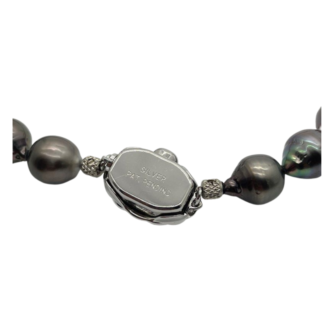 Black Pearl Necklace w/Silver Clasp