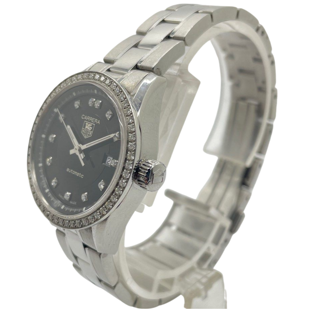 Tag Heuer WV2412 27mm Automatic Diamond Bezel/Index Black Dial Watch
