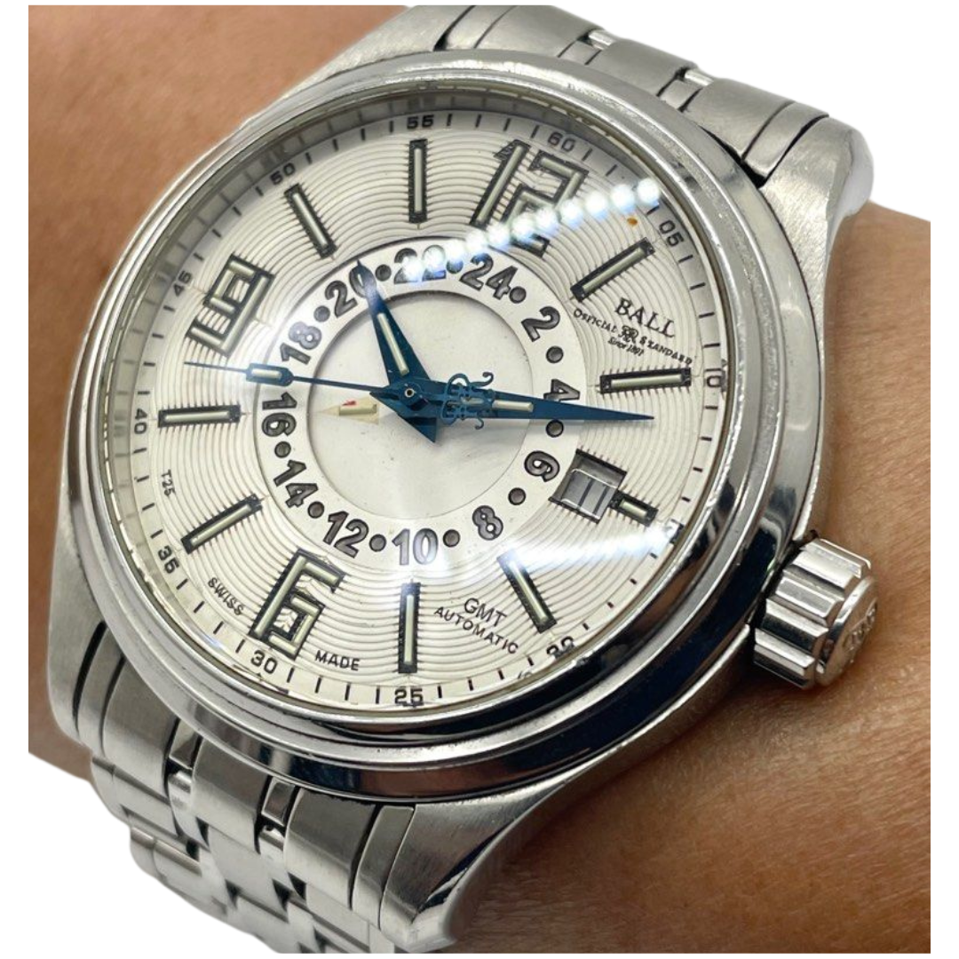 Ball Trainmaster Voyager GMT 41mm Automatic White Dial Watch GM1050D